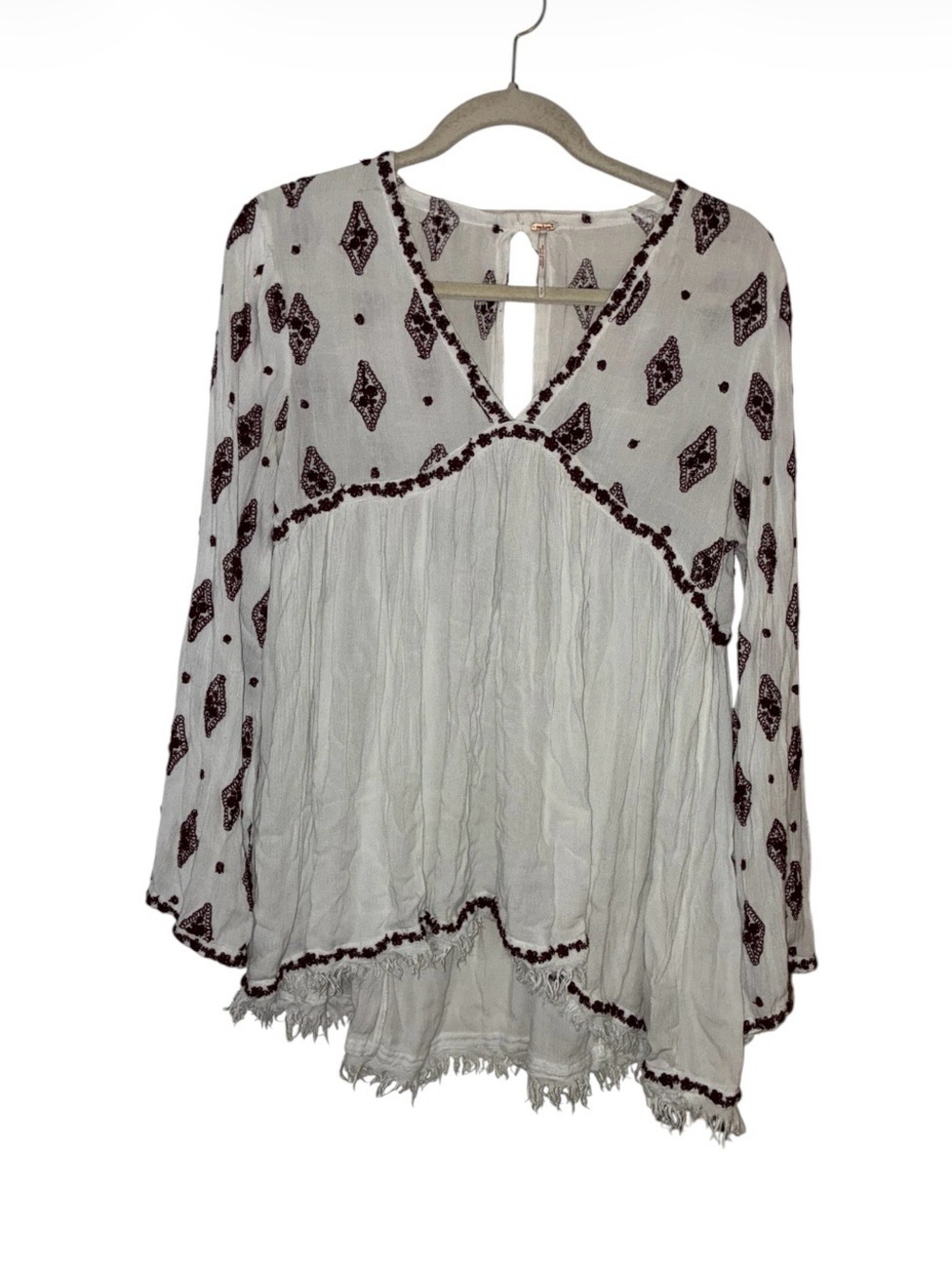 Free People Diamond Embroidered Bell Sleeve Top - White colorSz S